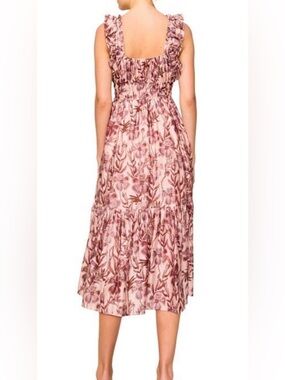 Melloday Floral Ruffle Tiered Midi Dress Pink Mauve Botanical Smocked Size M